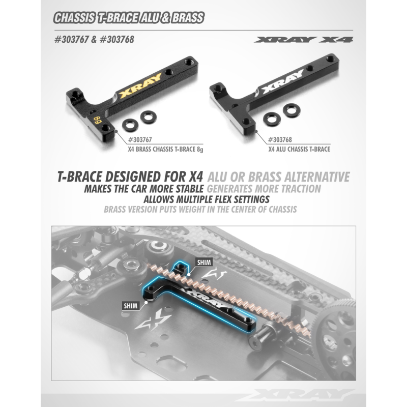 303767 - X4 BRASS CHASSIS T-BRACE 10g