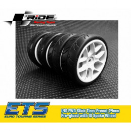 RI-26072 - Ride 1/10 Slick Tires Precut 24mm Pre-glued with 10 Spoke Wheel - White (4)