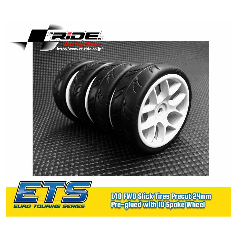 RI-26072 - Ride 1/10 Slick Tires Precut 24mm Pre-glued with 10 Spoke Wheel - White (4)