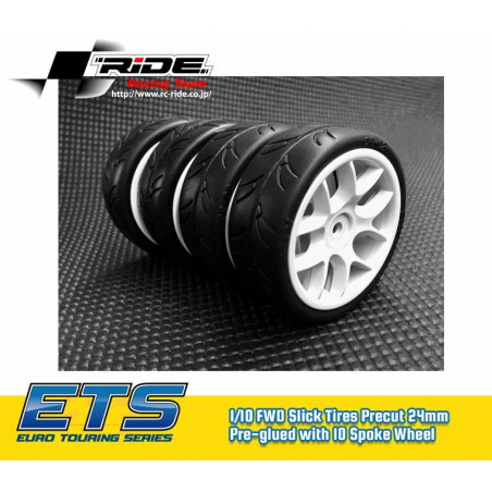 RI-26072 - Ride 1/10 Slick Tires Precut 24mm Pre-glued with 10 Spoke Wheel - White (4)