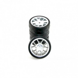 RI-26073 - RIDE 1/10 BELTED TYRES PREGLUED SILVER WHEEL