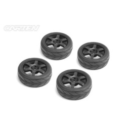 NHA487 - CARTEN TC Intermediate Tires+Wheels 6 Spoke Black ET -0mm (4PCS)