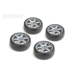 NHA490 - CARTEN TC Slick Tires+Wheels 6 Spoke Grey ET -0mm (4PCS)
