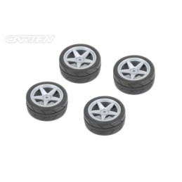 NHA478 - CARTEN 1/10 Tires 26mm 5-Spoke Silver Wheel (4)