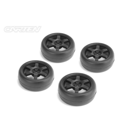 NHA489 - CARTEN TC Slick Tires+Wheels 6 Spoke Black ET -0mm (4PCS)