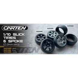 NHA489 - CARTEN TC Slick Tires+Wheels 6 Spoke Black ET -0mm (4PCS)